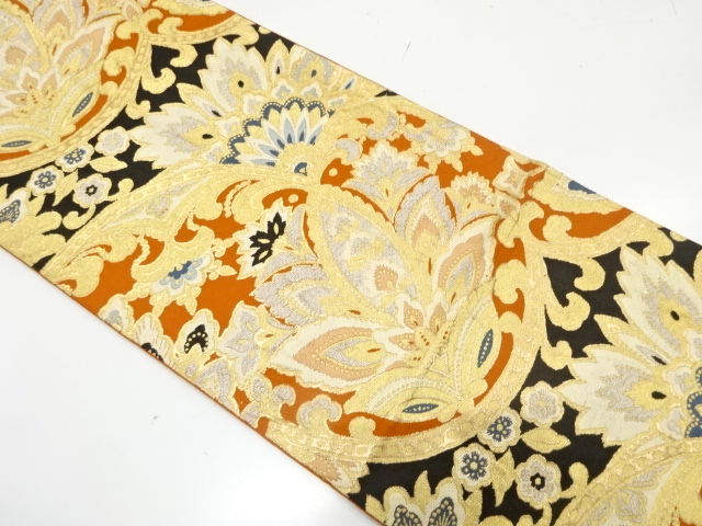 JAPANESE KIMONO / ANTIQUE FUKURO OBI / SILK / WOVEN FLORAL SARASA